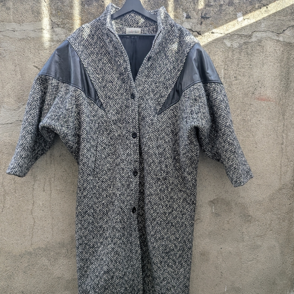 Cristina 80's Black and Gray Wool Trench Coat